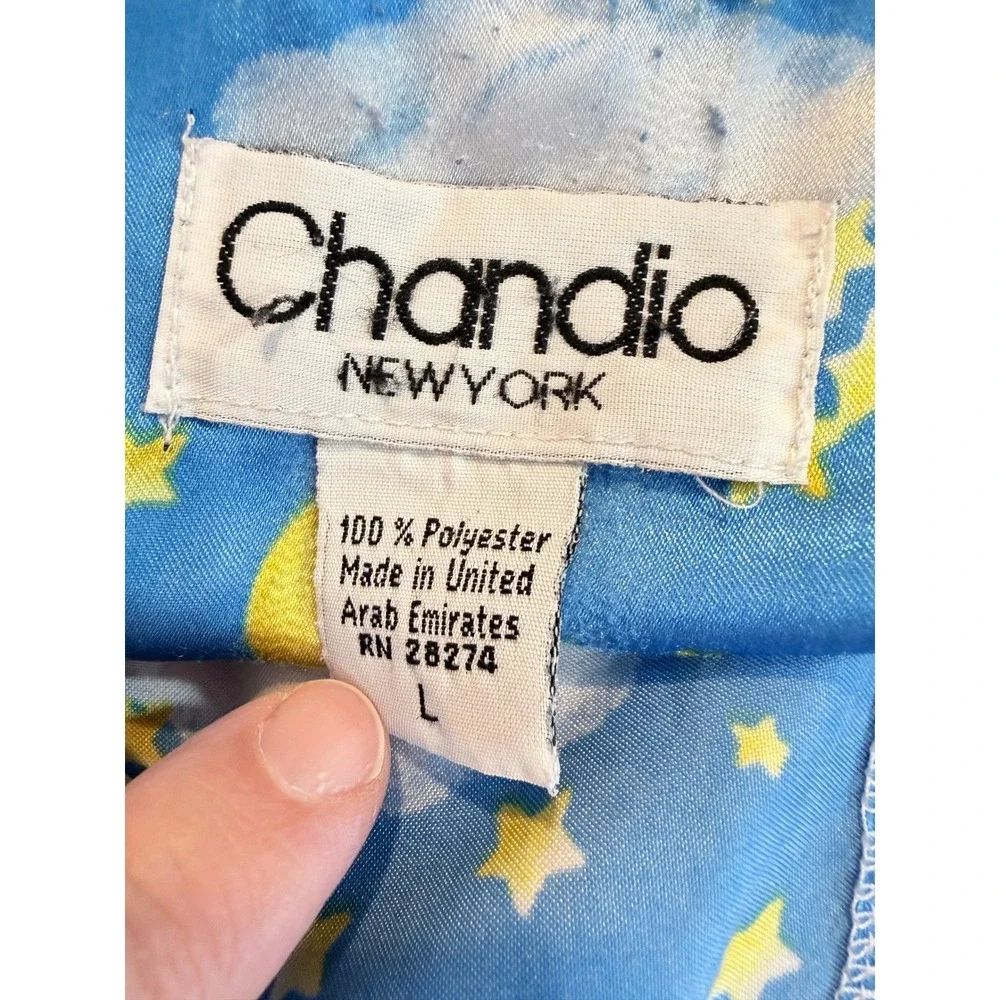 Chandio New York Celestial Blue Satin Pajama Set L Whimsigoth Moon Stars Y2K